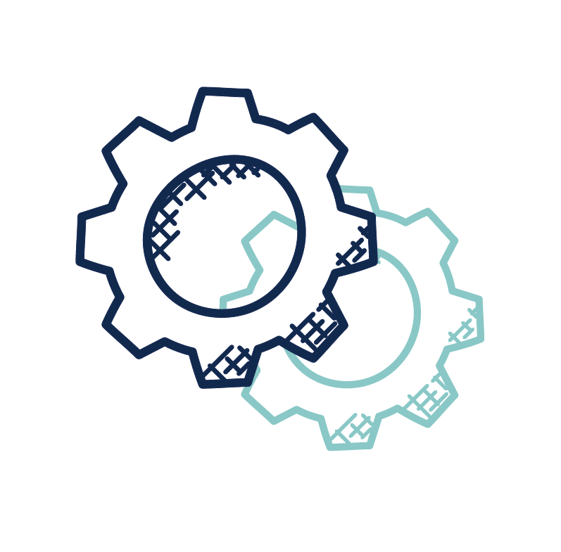 services icon - two overlocking cogs in midnight and seafoam colours